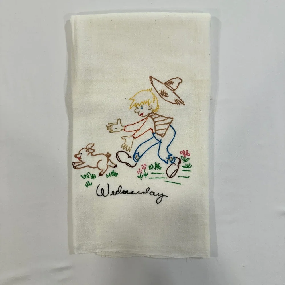 Vintage Days of the Week Tea Towels Hillbilly White Kitsch